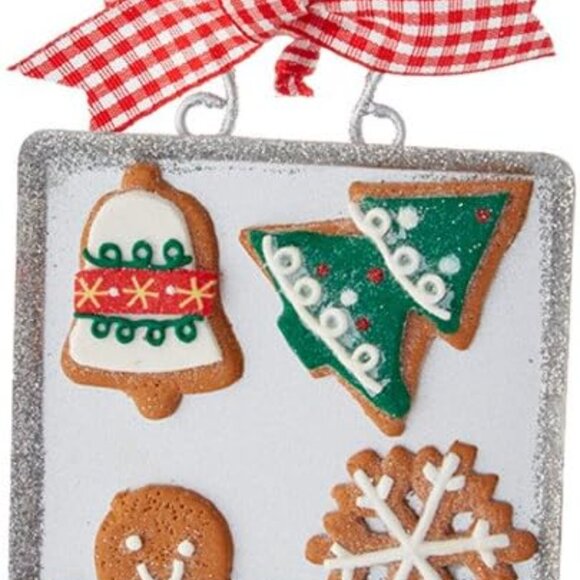 Gingerbread Men Baked Cookies on Tray Christmas Holiday Ornaments Set of 2 - Picture 3 of 3